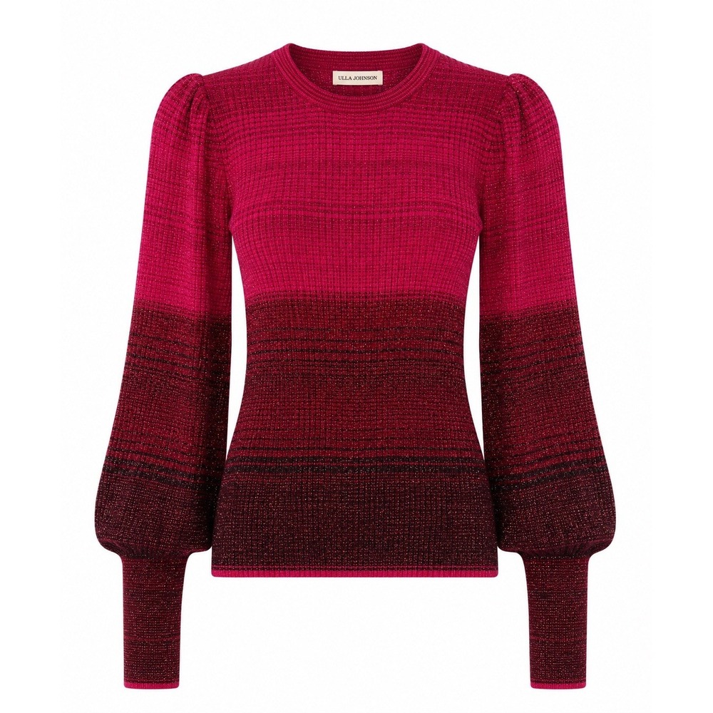 Ulla Johnson Dax Striped Ribbed Metallic Sweater Fushia Dip Die Puff Sleeve P